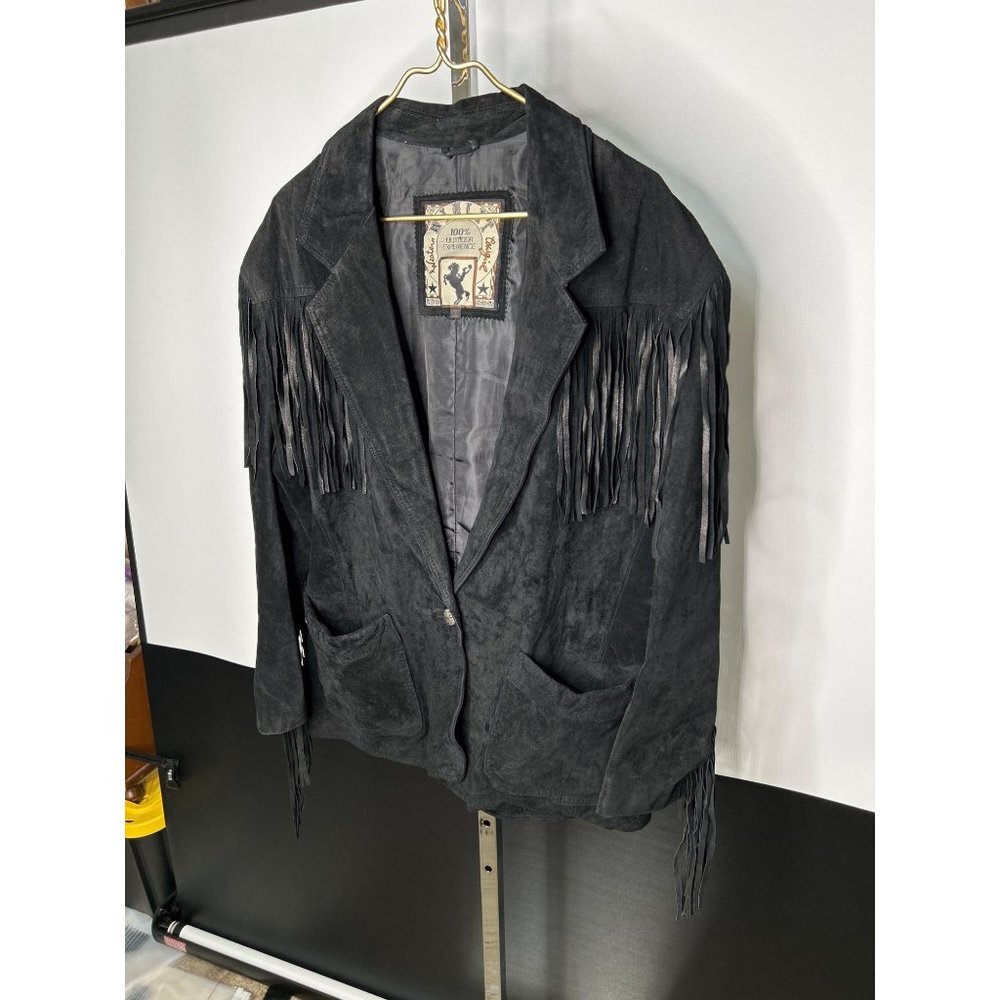 Western Cowgirl Vintage Womens Size Large Fringe Black Suede Jacket 100% Leather - Picture 3 of 11